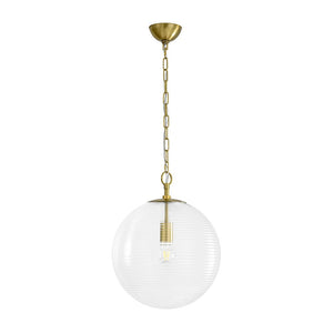 LightFixturesUSA - Mid - Century Brass 1 - light Clear Reeded Glass Globe Pendant - Pendant Light - Brass - 