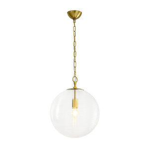 LightFixturesUSA - Mid - Century Brass 1 - light Clear Reeded Glass Globe Pendant - Pendant Light - Brass - 