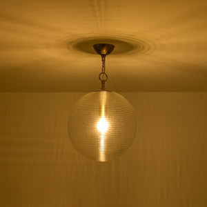 LightFixturesUSA - Mid - Century Brass 1 - light Clear Reeded Glass Globe Pendant - Pendant Light - Brass - 