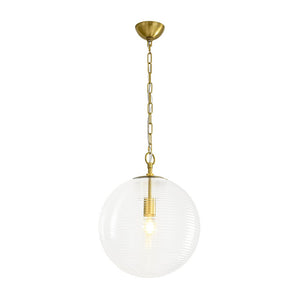 LightFixturesUSA - Mid - Century Brass 1 - light Clear Reeded Glass Globe Pendant - Pendant Light - Brass - 