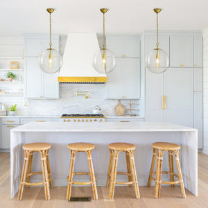 LightFixturesUSA - Mid - Century Brass 1 - light Clear Reeded Glass Globe Pendant - Pendant Light - Brass - 