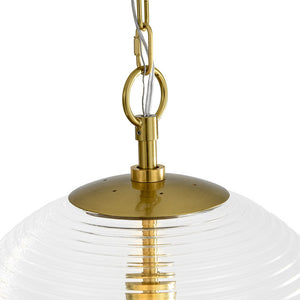 LightFixturesUSA - Mid - Century Brass 1 - light Clear Reeded Glass Globe Pendant - Pendant Light - Brass - 