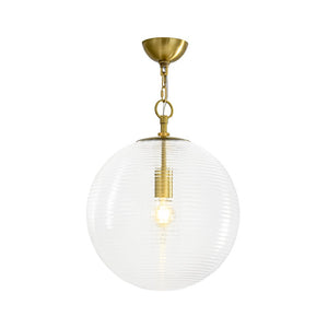 LightFixturesUSA - Mid - Century Brass 1 - light Clear Reeded Glass Globe Pendant - Pendant Light - Brass - 