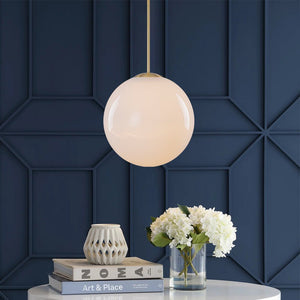 LightFixturesUSA - Mid - Century Brass 1 - light Shine Opal Glass Globe Pendant - Pendant Light - Brass - 