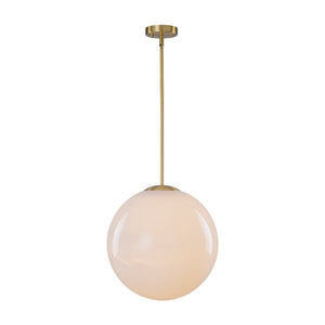 LightFixturesUSA - Mid - Century Brass 1 - light Shine Opal Glass Globe Pendant - Pendant Light - Brass - 