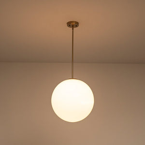 LightFixturesUSA - Mid - Century Brass 1 - light Shine Opal Glass Globe Pendant - Pendant Light - Brass - 