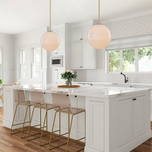 LightFixturesUSA - Mid - Century Brass 1 - light Shine Opal Glass Globe Pendant - Pendant Light - Brass - 