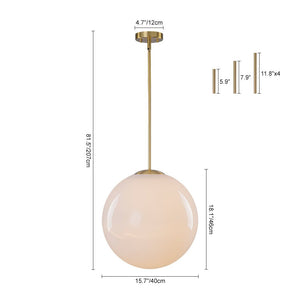 LightFixturesUSA - Mid - Century Brass 1 - light Shine Opal Glass Globe Pendant - Pendant Light - Brass - 