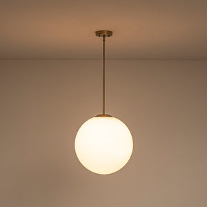 LightFixturesUSA - Mid - Century Brass 1 - light Shine Opal Glass Globe Pendant - Pendant Light - Brass - 