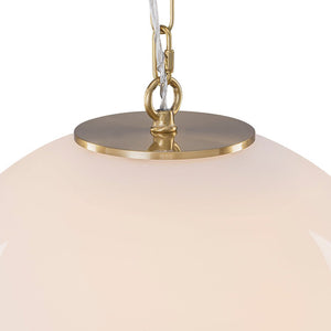 LightFixturesUSA - Mid - Century Brass 1 - light Shine Opal Glass Globe Pendant - Pendant Light - Chain - 