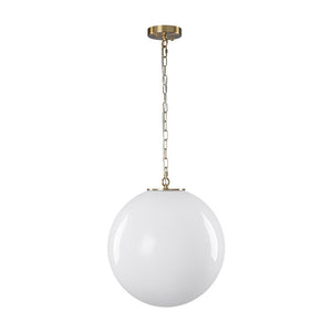 LightFixturesUSA - Mid - Century Brass 1 - light Shine Opal Glass Globe Pendant - Pendant Light - Chain - 