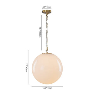LightFixturesUSA - Mid - Century Brass 1 - light Shine Opal Glass Globe Pendant - Pendant Light - Chain - 