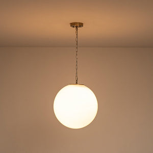 LightFixturesUSA - Mid - Century Brass 1 - light Shine Opal Glass Globe Pendant - Pendant Light - Chain - 