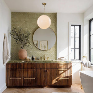 LightFixturesUSA - Mid - Century Brass 1 - light Shine Opal Glass Globe Pendant - Pendant Light - Chain - 