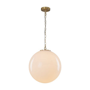 LightFixturesUSA - Mid - Century Brass 1 - light Shine Opal Glass Globe Pendant - Pendant Light - Chain - 
