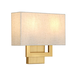 LightFixturesUSA-Mid-Century Brass 2-Light Square Linen Cage Wall Sconce-Wall Sconce-1 Pack-