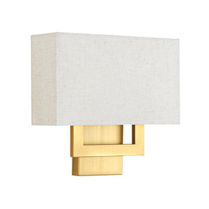 LightFixturesUSA-Mid-Century Brass 2-Light Square Linen Cage Wall Sconce-Wall Sconce-1 Pack-