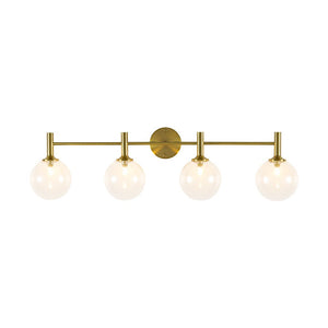 LightFixturesUSA - Mid - Century Brass 4 - Light Glass Globe Vanity Sconce - Wall Sconce - Clear Glass - 