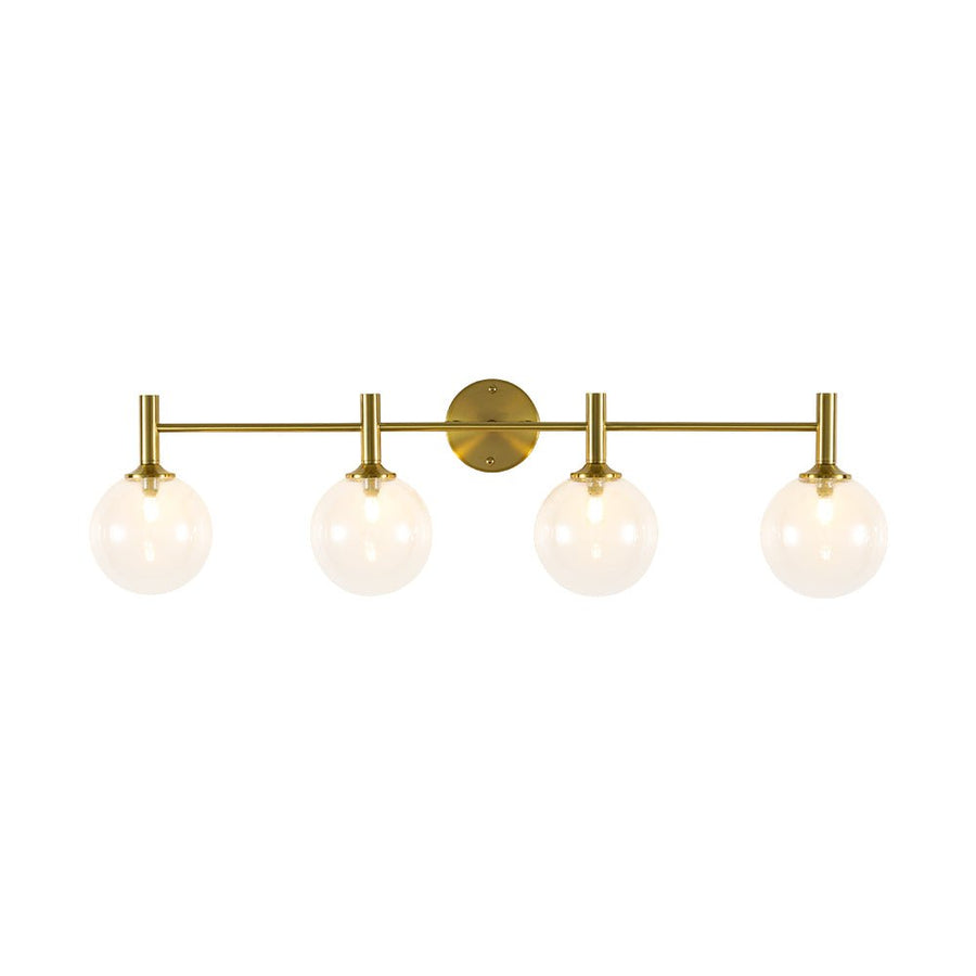 LightFixturesUSA - Mid - Century Brass 4 - Light Glass Globe Vanity Sconce - Wall Sconce - Clear Glass - 