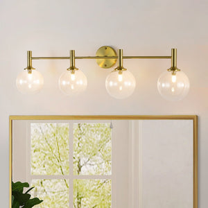 LightFixturesUSA - Mid - Century Brass 4 - Light Glass Globe Vanity Sconce - Wall Sconce - Clear Glass - 