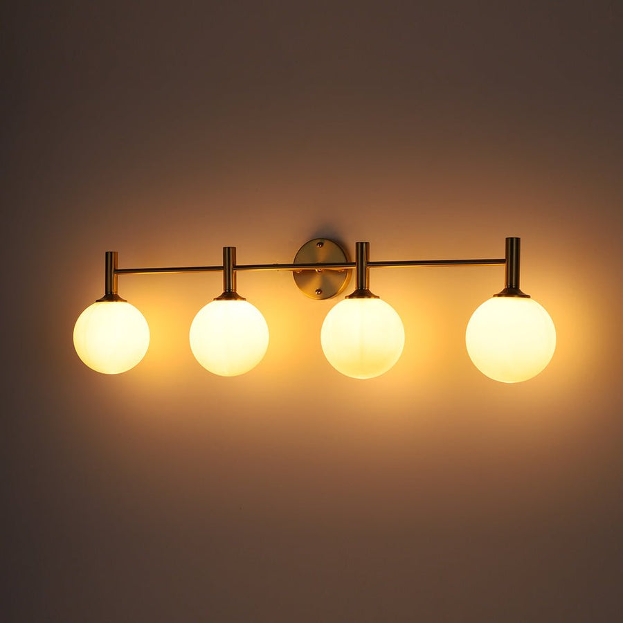 LightFixturesUSA - Mid - Century Brass 4 - Light Glass Globe Vanity Sconce - Wall Sconce - Clear Glass - 