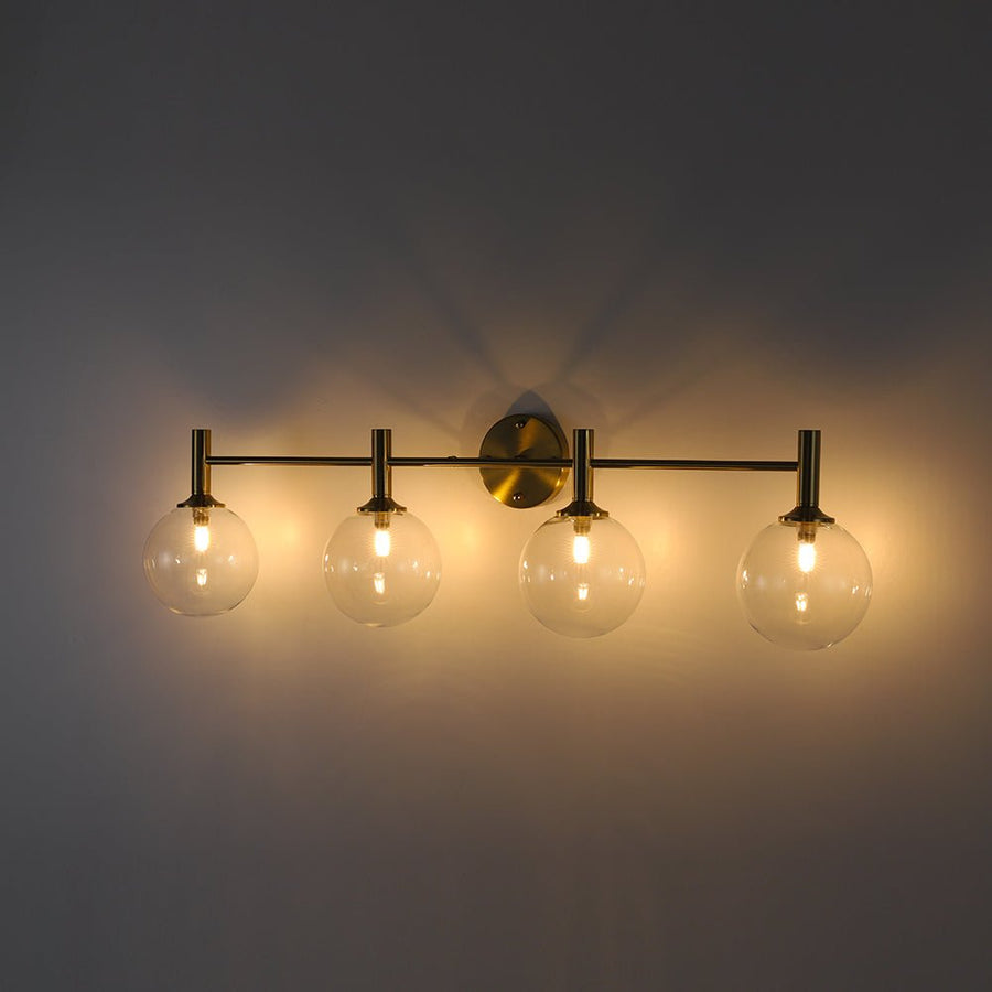 LightFixturesUSA - Mid - Century Brass 4 - Light Glass Globe Vanity Sconce - Wall Sconce - Clear Glass - 