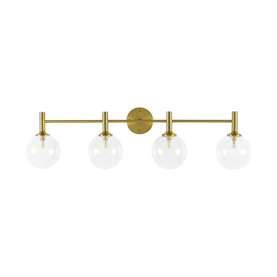LightFixturesUSA - Mid - Century Brass 4 - Light Glass Globe Vanity Sconce - Wall Sconce - Clear Glass - 