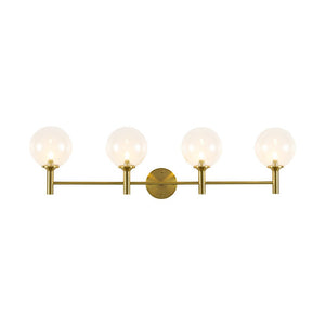 LightFixturesUSA - Mid - Century Brass 4 - Light Glass Globe Vanity Sconce - Wall Sconce - Clear Glass - 