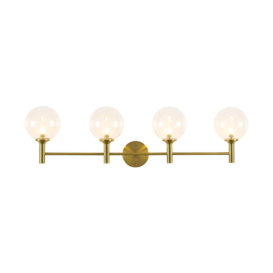 LightFixturesUSA - Mid - Century Brass 4 - Light Glass Globe Vanity Sconce - Wall Sconce - Clear Glass - 
