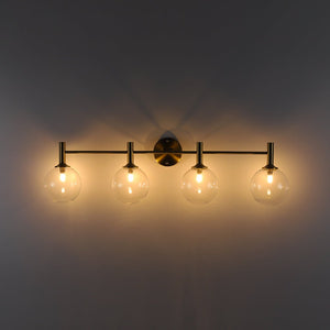 LightFixturesUSA - Mid - Century Brass 4 - Light Glass Globe Vanity Sconce - Wall Sconce - Clear Glass - 