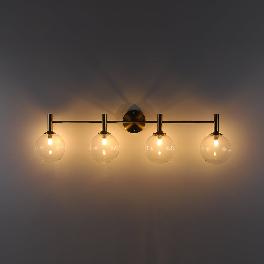 LightFixturesUSA - Mid - Century Brass 4 - Light Glass Globe Vanity Sconce - Wall Sconce - Clear Glass - 