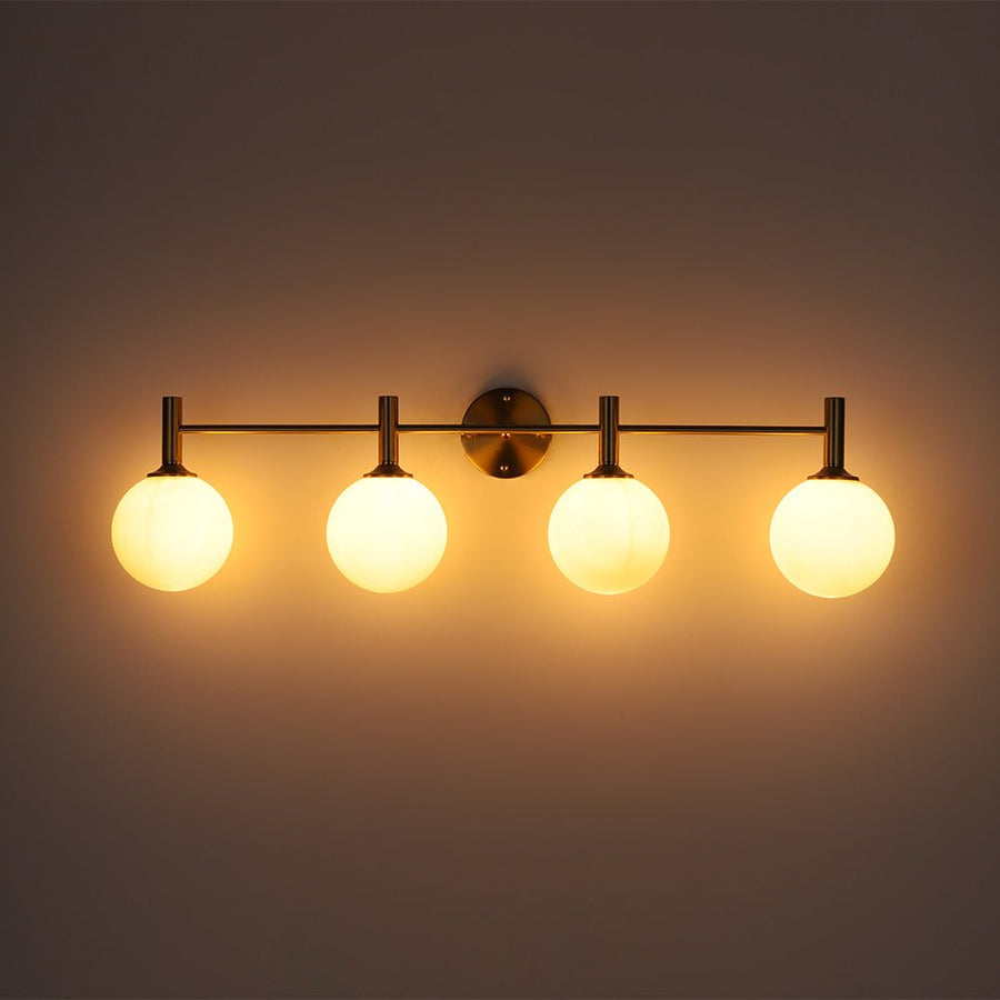 LightFixturesUSA - Mid - Century Brass 4 - Light Glass Globe Vanity Sconce - Wall Sconce - Clear Glass - 