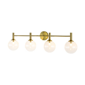 LightFixturesUSA - Mid - Century Brass 4 - Light Glass Globe Vanity Sconce - Wall Sconce - Frosted Glass - 