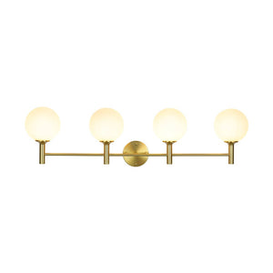 LightFixturesUSA - Mid - Century Brass 4 - Light Glass Globe Vanity Sconce - Wall Sconce - Frosted Glass - 