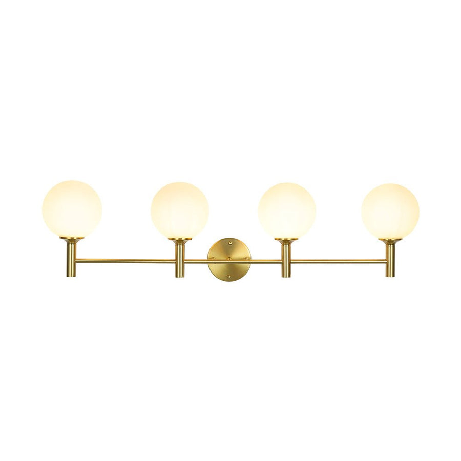 LightFixturesUSA - Mid - Century Brass 4 - Light Glass Globe Vanity Sconce - Wall Sconce - Frosted Glass - 