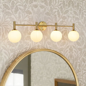LightFixturesUSA - Mid - Century Brass 4 - Light Glass Globe Vanity Sconce - Wall Sconce - Frosted Glass - 