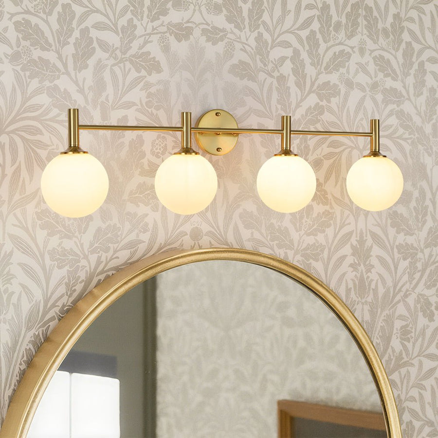 LightFixturesUSA - Mid - Century Brass 4 - Light Glass Globe Vanity Sconce - Wall Sconce - Frosted Glass - 