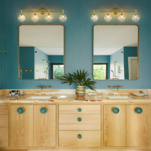 LightFixturesUSA - Mid - Century Brass 4 - Light Glass Globe Vanity Sconce - Wall Sconce - Frosted Glass - 