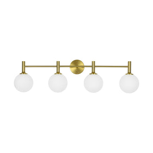 LightFixturesUSA - Mid - Century Brass 4 - Light Glass Globe Vanity Sconce - Wall Sconce - Frosted Glass - 