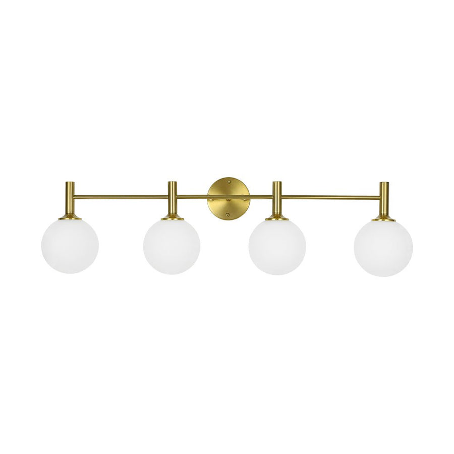 LightFixturesUSA - Mid - Century Brass 4 - Light Glass Globe Vanity Sconce - Wall Sconce - Frosted Glass - 