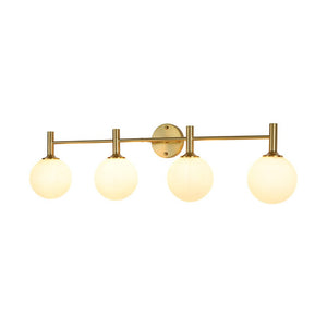 LightFixturesUSA - Mid - Century Brass 4 - Light Glass Globe Vanity Sconce - Wall Sconce - Frosted Glass - 