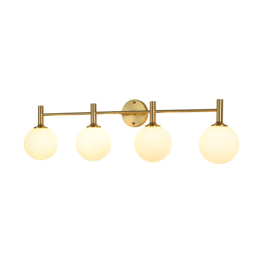 LightFixturesUSA - Mid - Century Brass 4 - Light Glass Globe Vanity Sconce - Wall Sconce - Frosted Glass - 