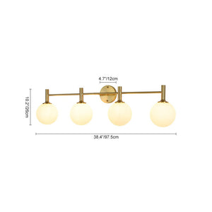 LightFixturesUSA - Mid - Century Brass 4 - Light Glass Globe Vanity Sconce - Wall Sconce - Frosted Glass - 