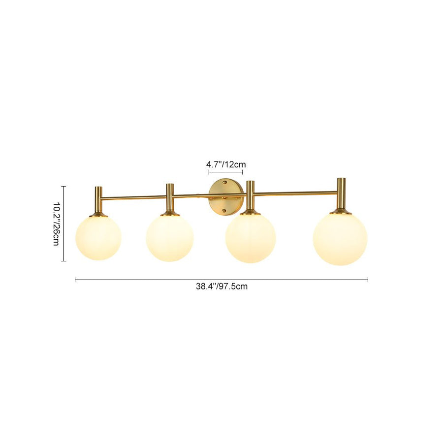 LightFixturesUSA - Mid - Century Brass 4 - Light Glass Globe Vanity Sconce - Wall Sconce - Frosted Glass - 