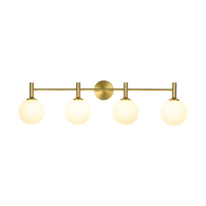 LightFixturesUSA - Mid - Century Brass 4 - Light Glass Globe Vanity Sconce - Wall Sconce - Frosted Glass - 