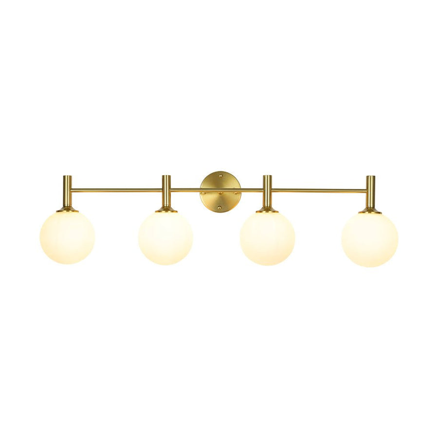LightFixturesUSA - Mid - Century Brass 4 - Light Glass Globe Vanity Sconce - Wall Sconce - Frosted Glass - 