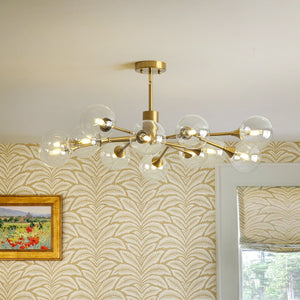 LightFixturesUSA-Mid-Century Brass Glass Bubble Branch Sputnik Semi Flush Chandelier-Ceiling Light-12-Lt-
