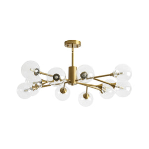 LightFixturesUSA-Mid-Century Brass Glass Bubble Branch Sputnik Semi Flush Chandelier-Ceiling Light-8-Lt-
