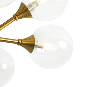 LightFixturesUSA-Mid-Century Brass Glass Bubble Branch Sputnik Semi Flush Chandelier-Ceiling Light-8-Lt-