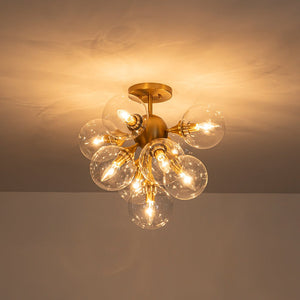 LightFixturesUSA - Mid - Century Brass Glass Bubble Tiered Semi Flush Chandelier - Chandelier - Brass - 